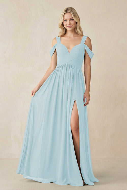 Chiffon A-Line Bridesmaid Dress with Slit  in Sky Blue - SHE IS ME BRIDESMAID DRESSES