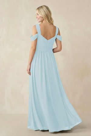 Chiffon A-Line Bridesmaid Dress with Slit  in Sky Blue - SHE IS ME BRIDESMAID DRESSES