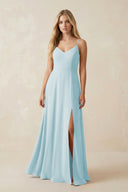 Cami Strap A-Line Chiffon Bridesmaid Dress with Slit in Sky Blue - SHE IS ME BRIDESMAID DRESSES