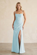 Cami Strap Chiffon Sheath Bridesmaid Dress with Slit in Sky Blue - SHE IS ME BRIDESMAID DRESSES