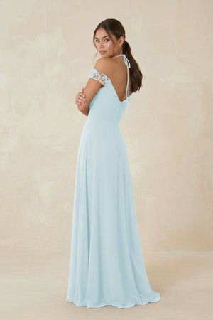 A-Line Off-the-Shoulder Chiffon Bridesmaid Dress in Sky Blue - KISS BRIDAL BRIDESMAID DRESSES