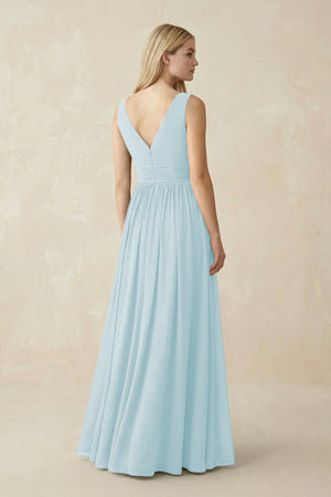 V-Neck Chiffon Pleated A-Line Bridesmaid Dress in Sky Blue - SHE IS ME BRIDESMAID DRESSES