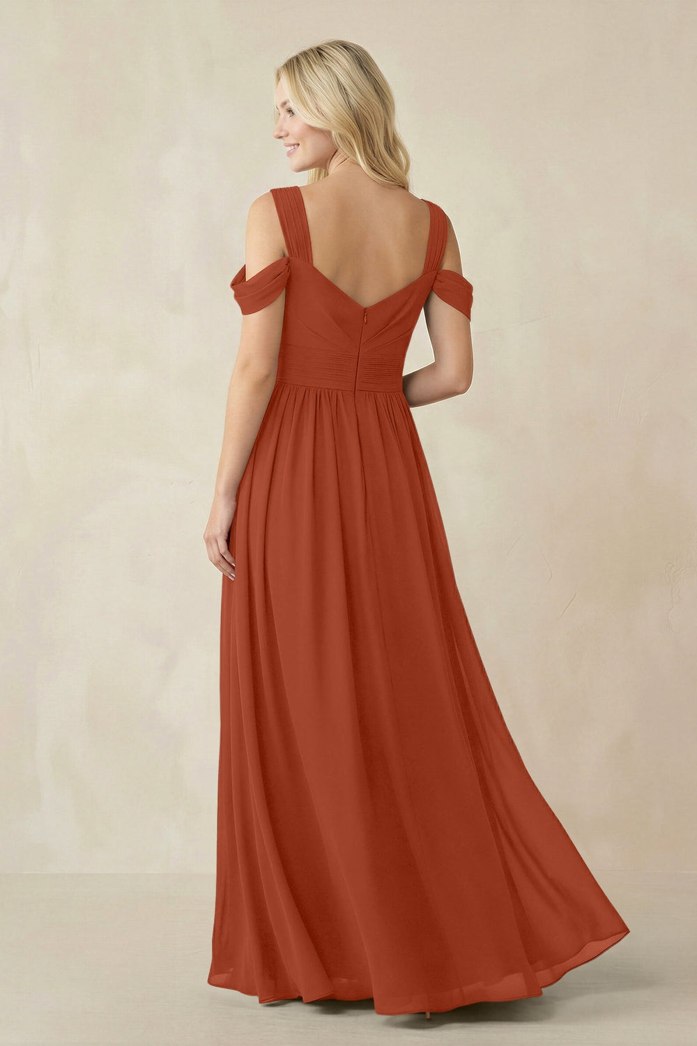 Chiffon A-Line Bridesmaid Dress with Slit  in Spice - KISS BRIDAL BRIDESMAID DRESSES