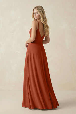 Cami Strap A-Line Chiffon Bridesmaid Dress with Slit in Spice - SHE IS ME BRIDESMAID DRESSES