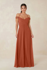 A-Line Off-the-Shoulder Chiffon Bridesmaid Dress in Spice - KISS BRIDAL BRIDESMAID DRESSES