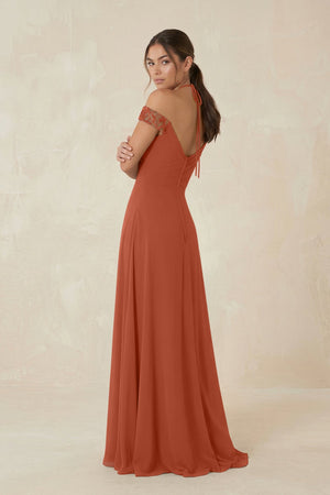 A-Line Off-the-Shoulder Chiffon Bridesmaid Dress in Spice - KISS BRIDAL BRIDESMAID DRESSES