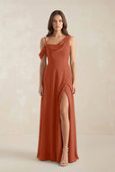 One-Shoulder Chiffon A-Line Bridesmaid Dress in Spice - SHE IS ME BRIDESMAID DRESSES