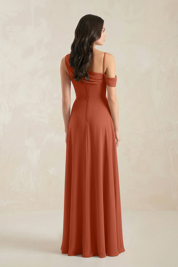 One-Shoulder Chiffon A-Line Bridesmaid Dress in Spice - SHE IS ME BRIDESMAID DRESSES