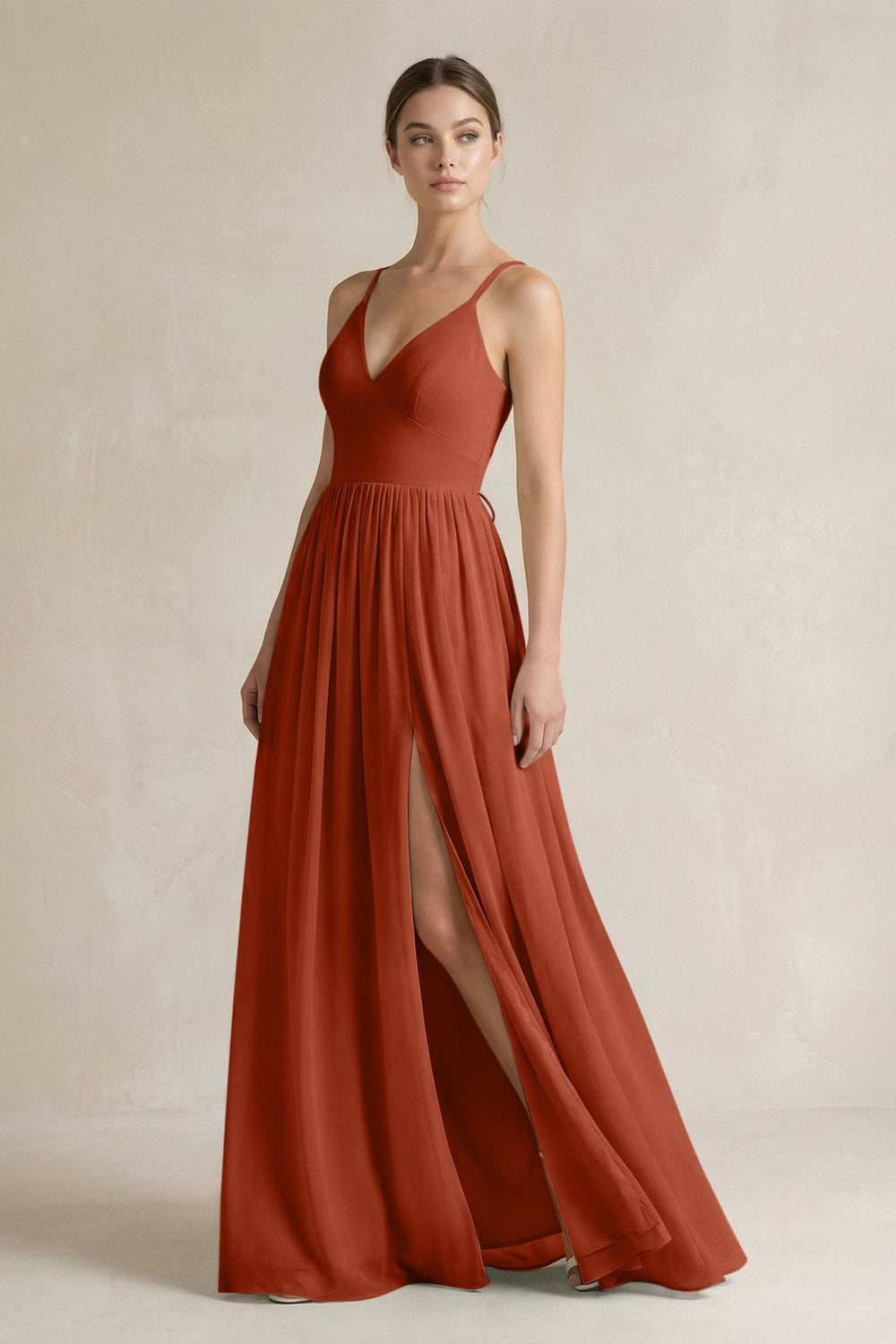 A-Line Spaghetti Strap Chiffon Bridesmaid Dress in Spice - SHE IS ME BRIDESMAID DRESSES