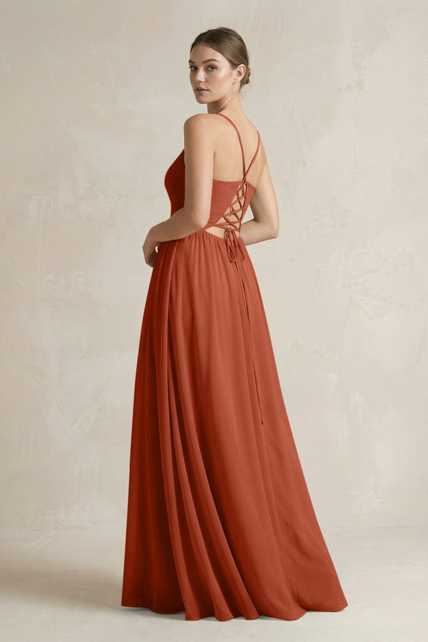 A-Line Spaghetti Strap Chiffon Bridesmaid Dress in Spice - SHE IS ME BRIDESMAID DRESSES