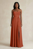 A-Line Spaghetti Straps Chiffon Bridesmaid Dress in Spice - SHE IS ME BRIDESMAID DRESSES