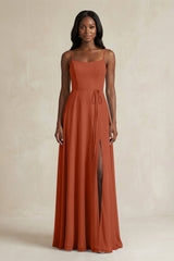 A-Line Spaghetti Straps Chiffon Bridesmaid Dress in Spice - KISS BRIDAL BRIDESMAID DRESSES