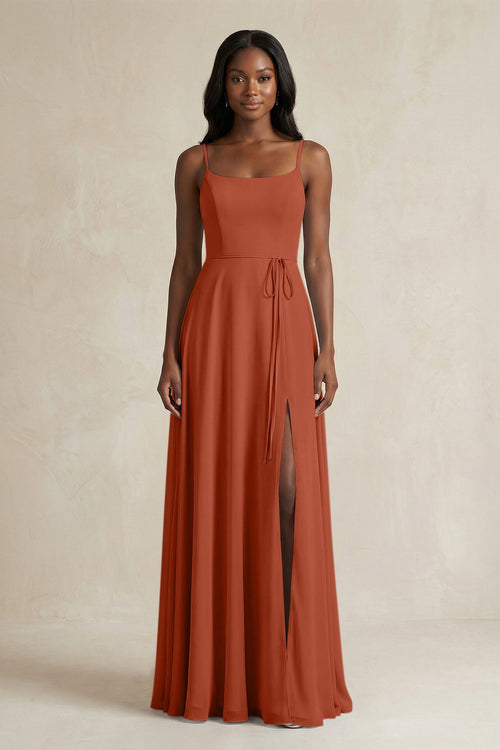 A-Line Spaghetti Straps Chiffon Bridesmaid Dress in Spice - SHE IS ME BRIDESMAID DRESSES