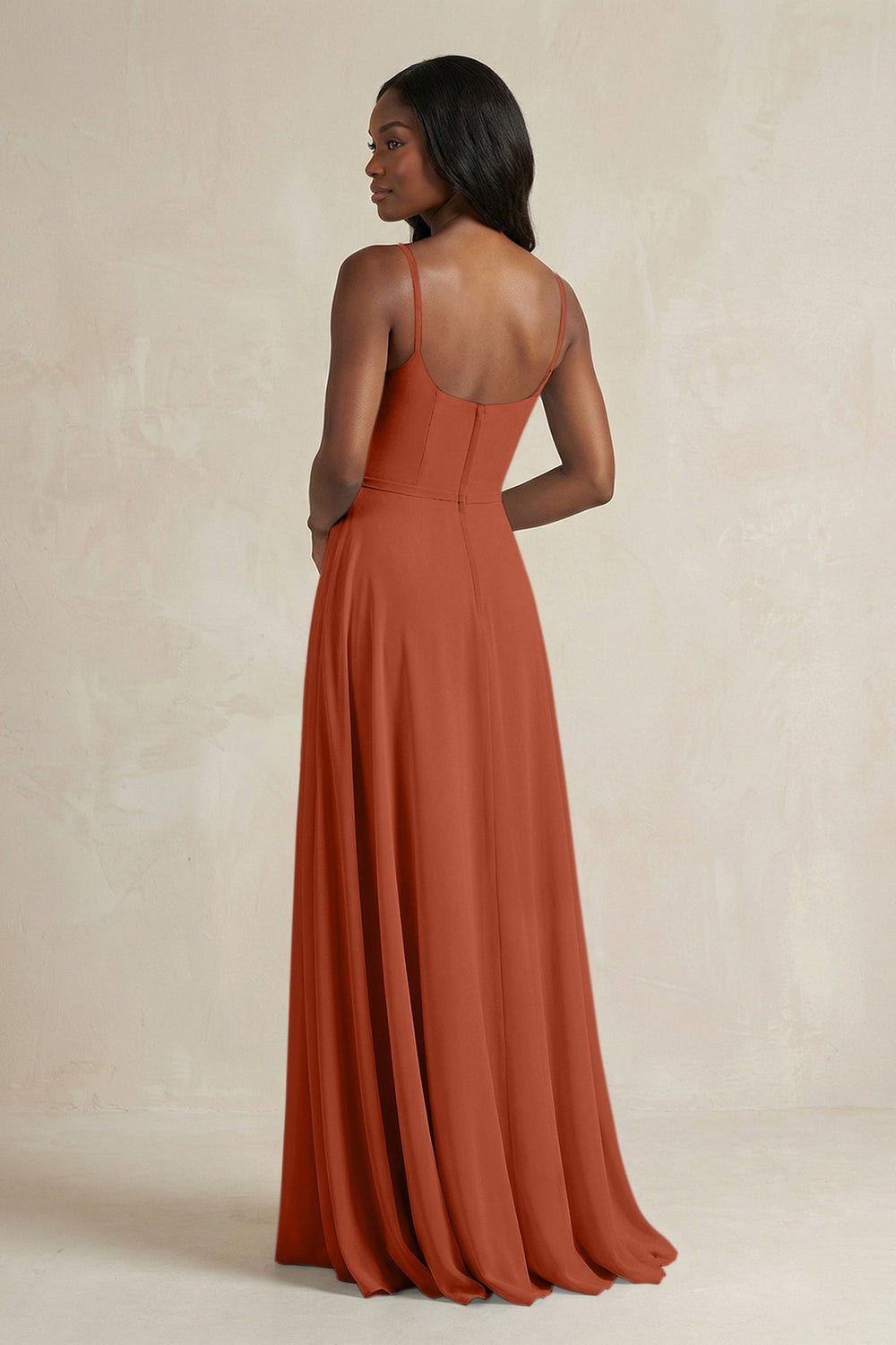 A-Line Spaghetti Straps Chiffon Bridesmaid Dress in Spice - KISS BRIDAL BRIDESMAID DRESSES