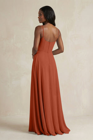 A-Line Spaghetti Straps Chiffon Bridesmaid Dress in Spice - SHE IS ME BRIDESMAID DRESSES