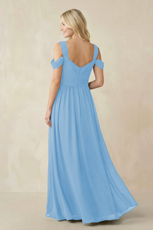 Chiffon A-Line Bridesmaid Dress with Slit  in Steel Blue - SHE IS ME BRIDESMAID DRESSES