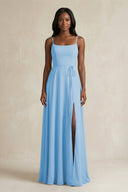 A-Line Spaghetti Straps Chiffon Bridesmaid Dress in Steel Blue - KISS BRIDAL BRIDESMAID DRESSES