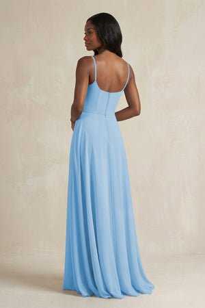 A-Line Spaghetti Straps Chiffon Bridesmaid Dress in Steel Blue - KISS BRIDAL BRIDESMAID DRESSES