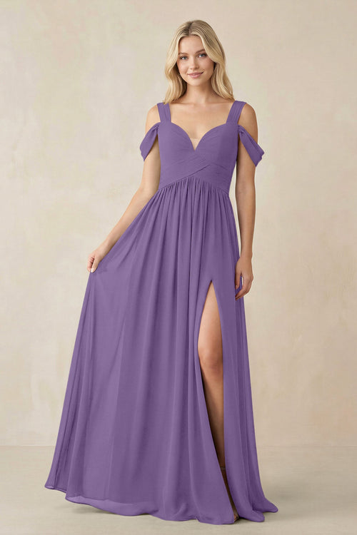 Chiffon A-Line Bridesmaid Dress with Slit  in Tahiti - SHE IS ME BRIDESMAID DRESSES