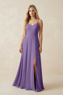 Cami Strap A-Line Chiffon Bridesmaid Dress with Slit in Tahiti - SHE IS ME BRIDESMAID DRESSES