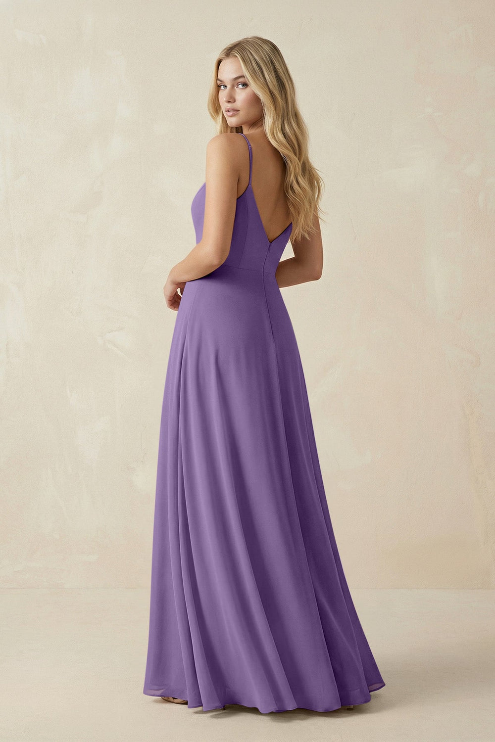Cami Strap A-Line Chiffon Bridesmaid Dress with Slit in Tahiti - KISS BRIDAL BRIDESMAID DRESSES