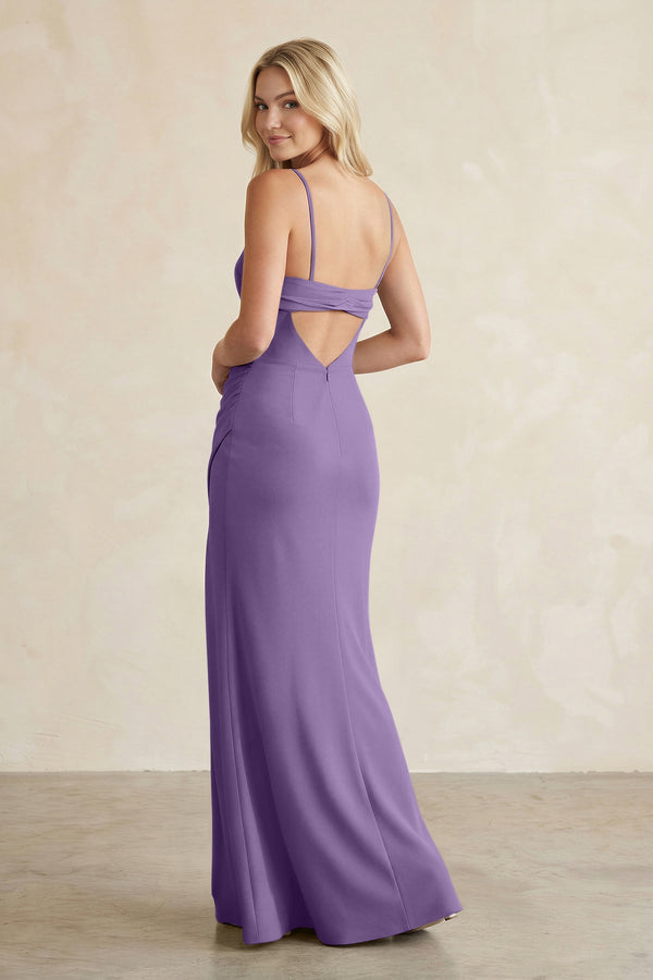 Cami Strap Chiffon Sheath Bridesmaid Dress with Slit in Tahiti - SHE IS ME BRIDESMAID DRESSES