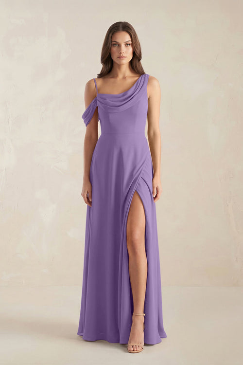 One-Shoulder Chiffon A-Line Bridesmaid Dress in Tahiti - SHE IS ME BRIDESMAID DRESSES