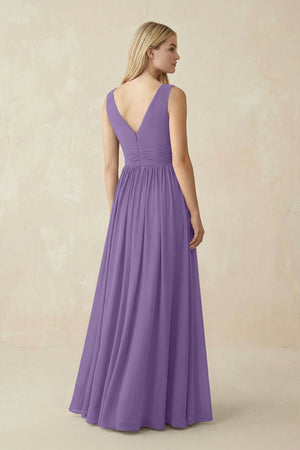 V-Neck Chiffon Pleated A-Line Bridesmaid Dress in Tahiti - SHE IS ME BRIDESMAID DRESSES