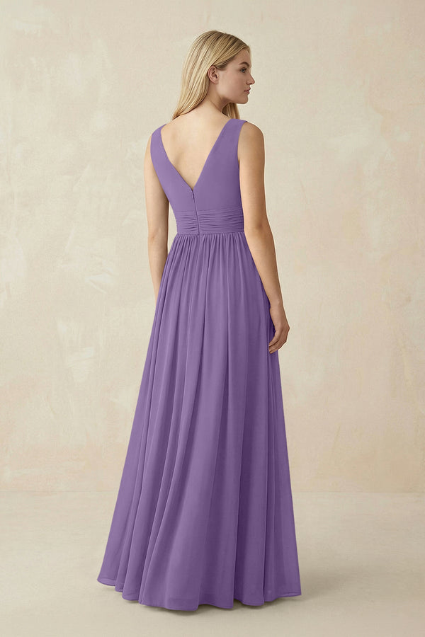 V-Neck Chiffon Pleated A-Line Bridesmaid Dress in Tahiti - SHE IS ME BRIDESMAID DRESSES