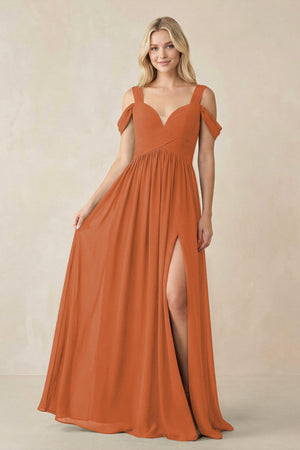 Chiffon A-Line Bridesmaid Dress with Slit  in Terracotta - SHE IS ME BRIDESMAID DRESSES
