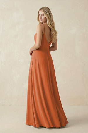 Cami Strap A-Line Chiffon Bridesmaid Dress with Slit in Terracotta - SHE IS ME BRIDESMAID DRESSES