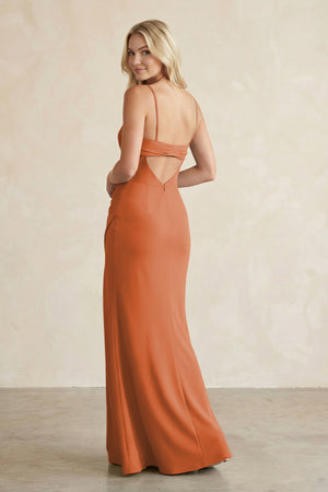 Cami Strap Chiffon Sheath Bridesmaid Dress with Slit in Terracotta - SHE IS ME BRIDESMAID DRESSES