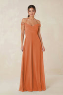 A-Line Off-the-Shoulder Chiffon Bridesmaid Dress in Terracotta - KISS BRIDAL BRIDESMAID DRESSES
