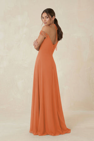 A-Line Off-the-Shoulder Chiffon Bridesmaid Dress in Terracotta - KISS BRIDAL BRIDESMAID DRESSES