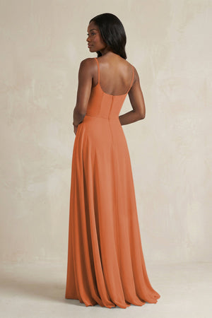 A-Line Spaghetti Straps Chiffon Bridesmaid Dress in Terracotta - SHE IS ME BRIDESMAID DRESSES
