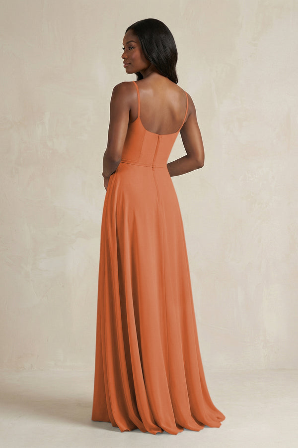 A-Line Spaghetti Straps Chiffon Bridesmaid Dress in Terracotta - SHE IS ME BRIDESMAID DRESSES
