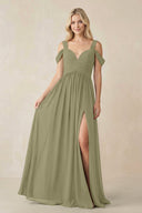 Chiffon A-Line Bridesmaid Dress with Slit  in Thyme - SHE IS ME BRIDESMAID DRESSES