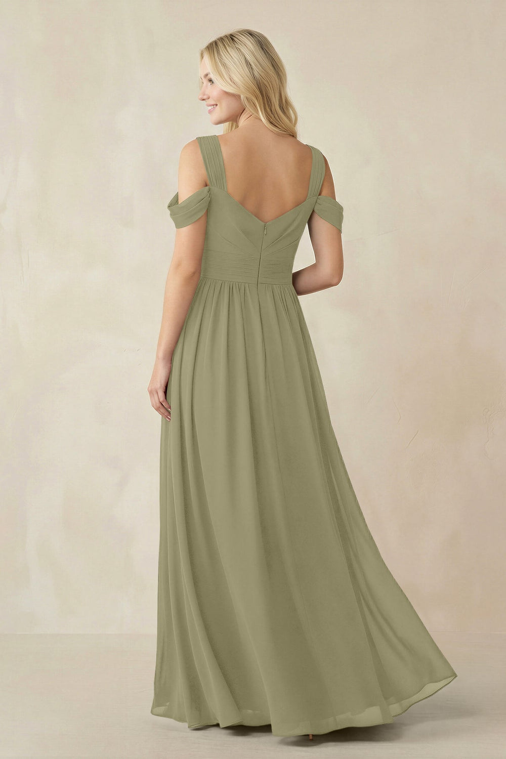 Chiffon A-Line Bridesmaid Dress with Slit  in Thyme - KISS BRIDAL BRIDESMAID DRESSES