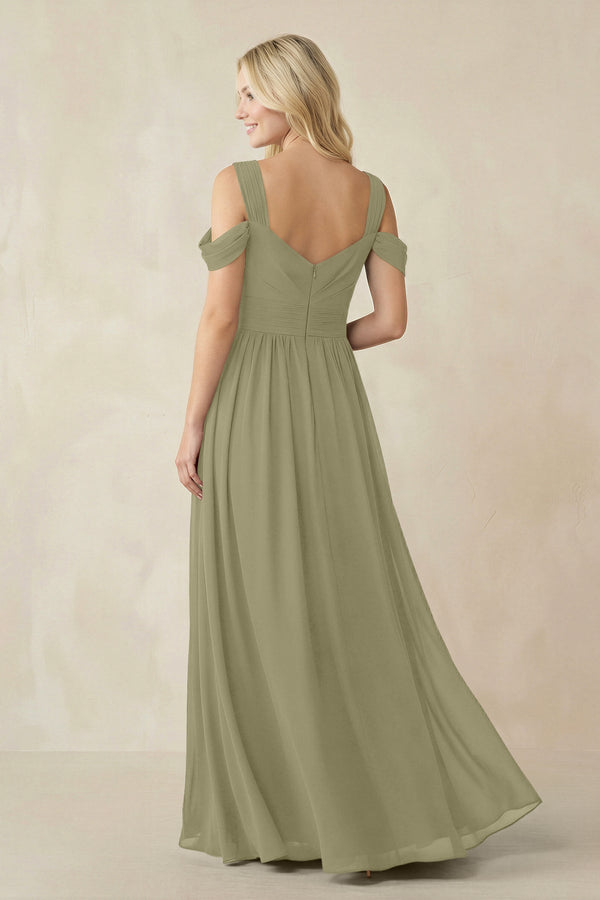 Chiffon A-Line Bridesmaid Dress with Slit  in Thyme - SHE IS ME BRIDESMAID DRESSES
