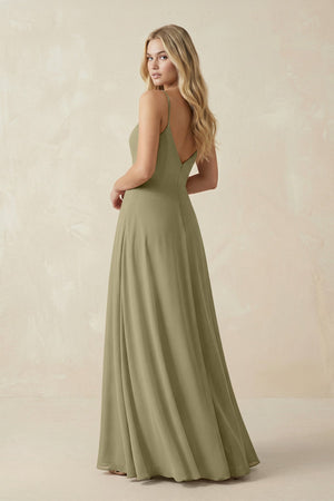 Cami Strap A-Line Chiffon Bridesmaid Dress with Slit in Thyme - SHE IS ME BRIDESMAID DRESSES