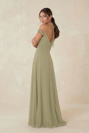 A-Line Off-the-Shoulder Chiffon Bridesmaid Dress in Thyme - SHE IS ME BRIDESMAID DRESSES