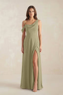 One-Shoulder Chiffon A-Line Bridesmaid Dress in Thyme - SHE IS ME BRIDESMAID DRESSES