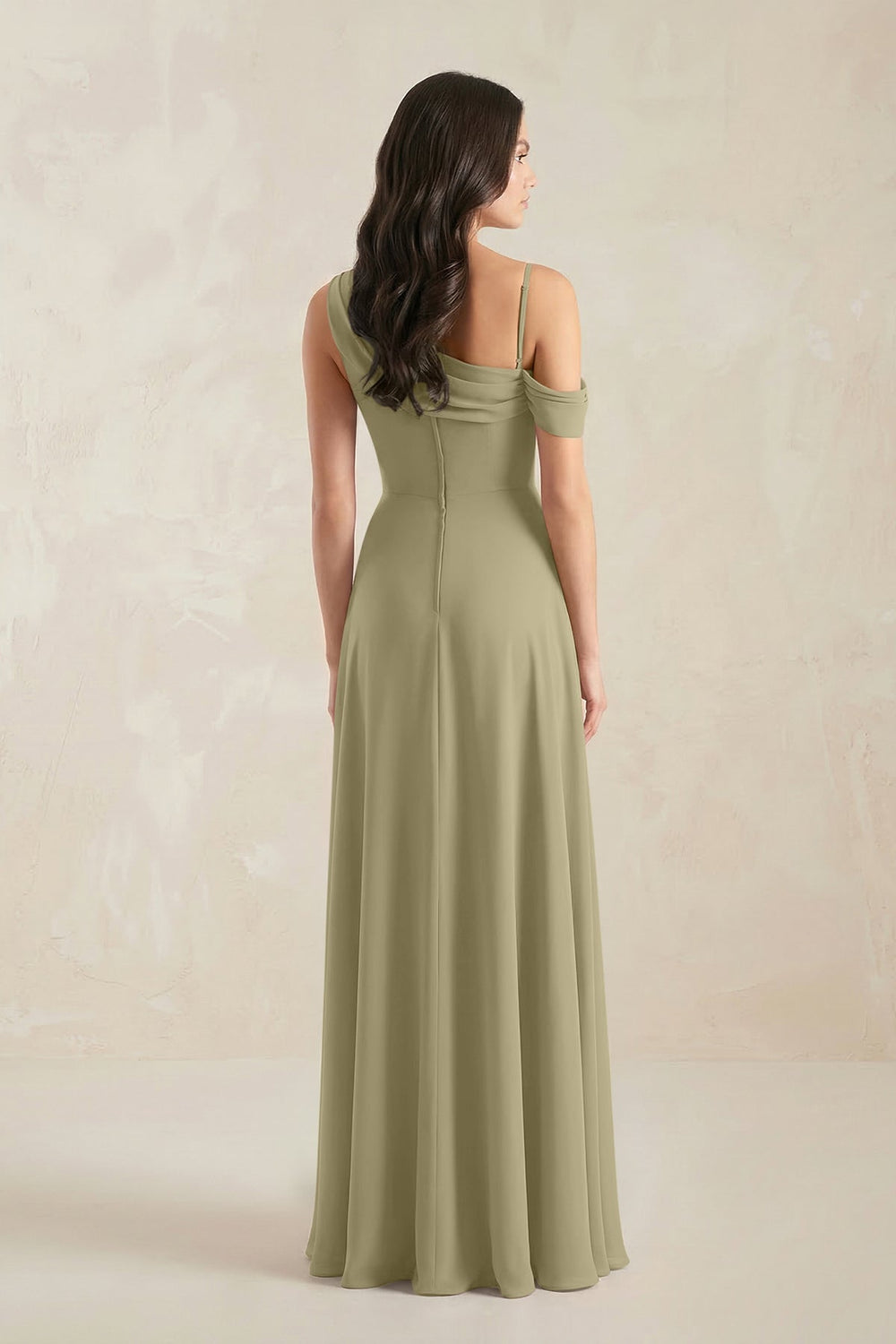 One-Shoulder Chiffon A-Line Bridesmaid Dress in Thyme - KISS BRIDAL BRIDESMAID DRESSES