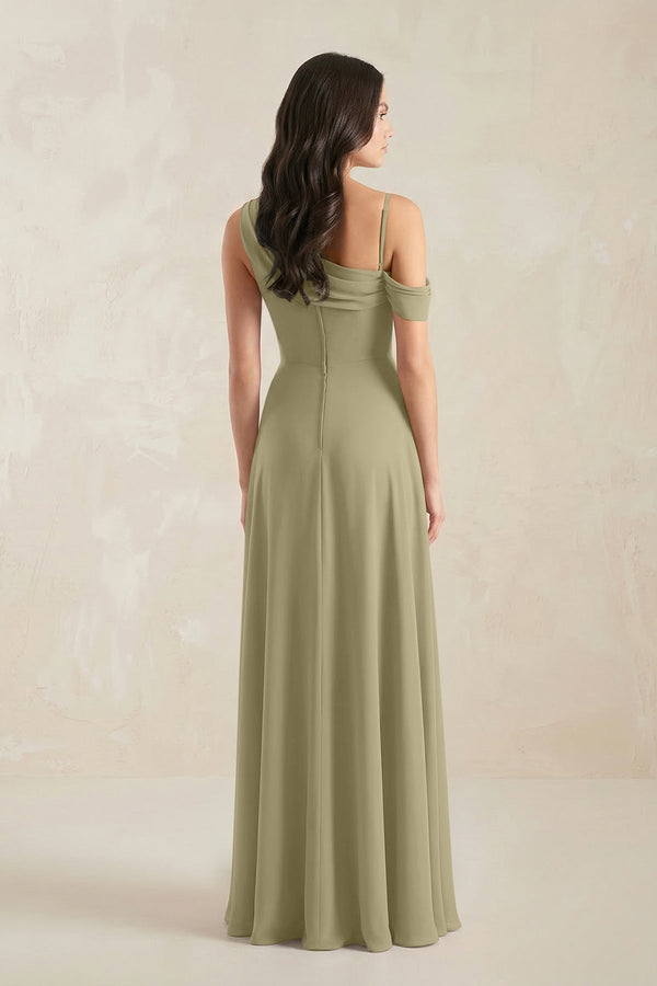 One-Shoulder Chiffon A-Line Bridesmaid Dress in Thyme - SHE IS ME BRIDESMAID DRESSES