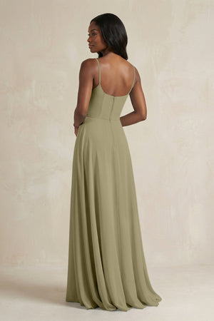 A-Line Spaghetti Straps Chiffon Bridesmaid Dress in Thyme - SHE IS ME BRIDESMAID DRESSES