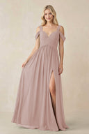 Chiffon A-Line Bridesmaid Dress with Slit  in Toffee - SHE IS ME BRIDESMAID DRESSES