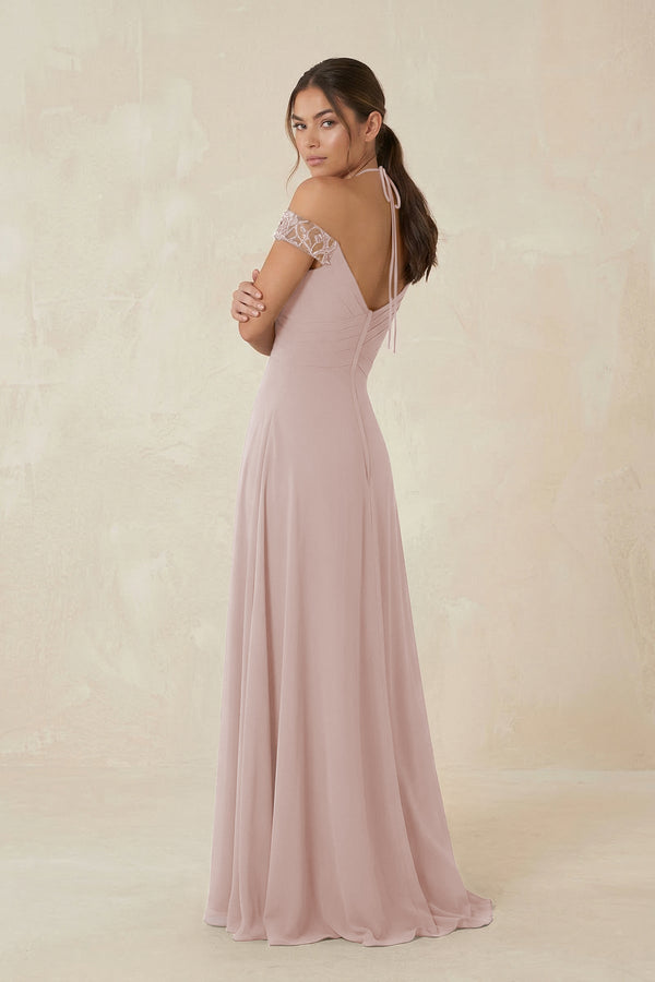 A-Line Off-the-Shoulder Chiffon Bridesmaid Dress in Toffee - KISS BRIDAL BRIDESMAID DRESSES