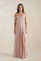 One-Shoulder Chiffon A-Line Bridesmaid Dress in Toffee - KISS BRIDAL BRIDESMAID DRESSES