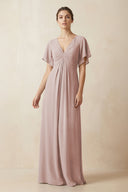 Short Sleeve V-Neck Chiffon A-Line Bridesmaid Dress in Toffee - SHE IS ME BRIDESMAID DRESSES