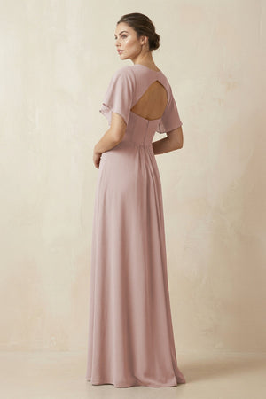 Short Sleeve V-Neck Chiffon A-Line Bridesmaid Dress in Toffee - SHE IS ME BRIDESMAID DRESSES